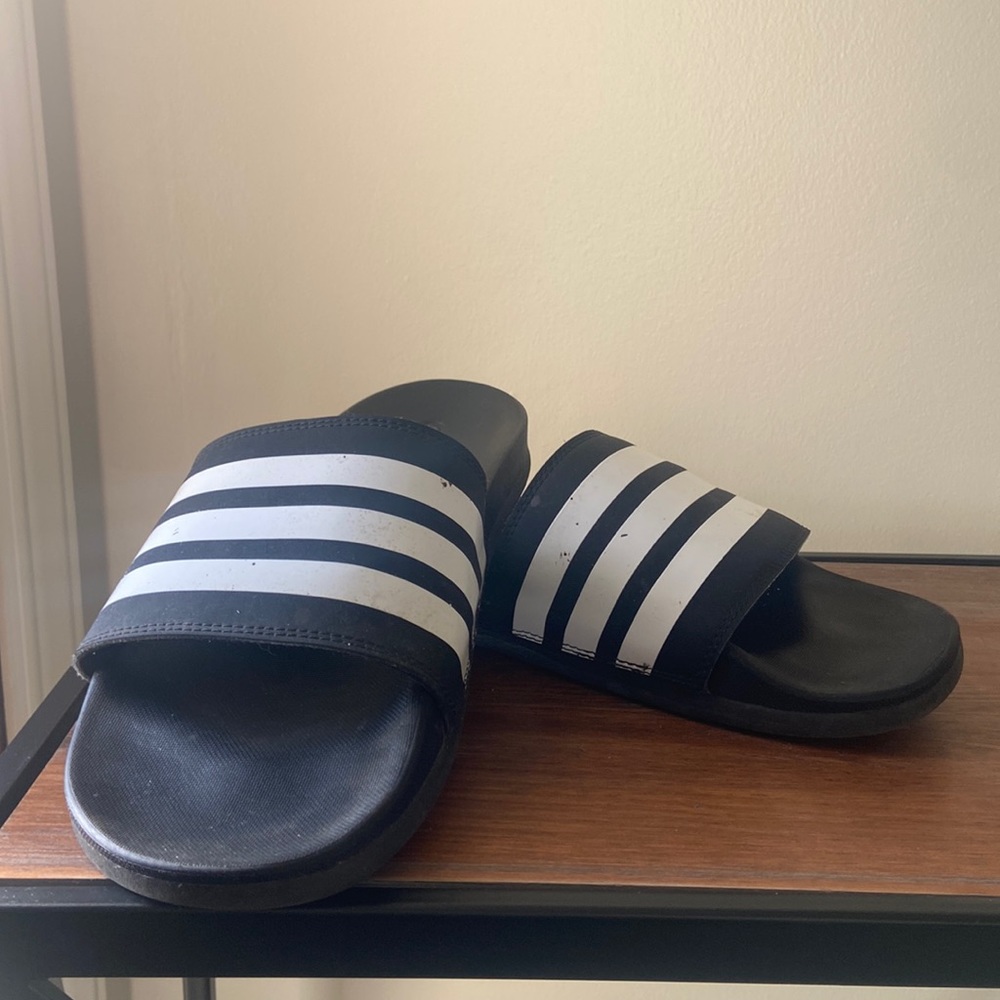 Adidas black and white slides size 10